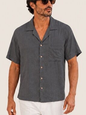 Claude Tulum Gray 100% Silk Camp Shirt Men’s M Quiet Luxury Resort